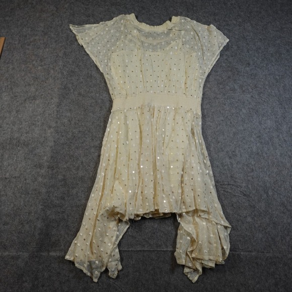 Anthropologie Dress Womens 2 Mini Sheer Leifnotes Dot Gleam Ivory Coquette - Picture 8 of 12